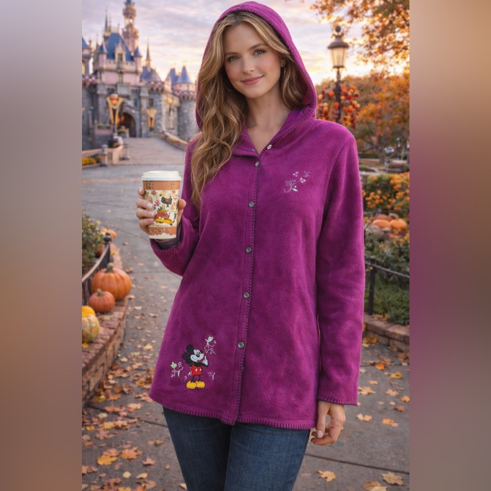 NWOT Disney Store Mickey Mouse Embroidered Purple Fleece Jacket Small Hoodie